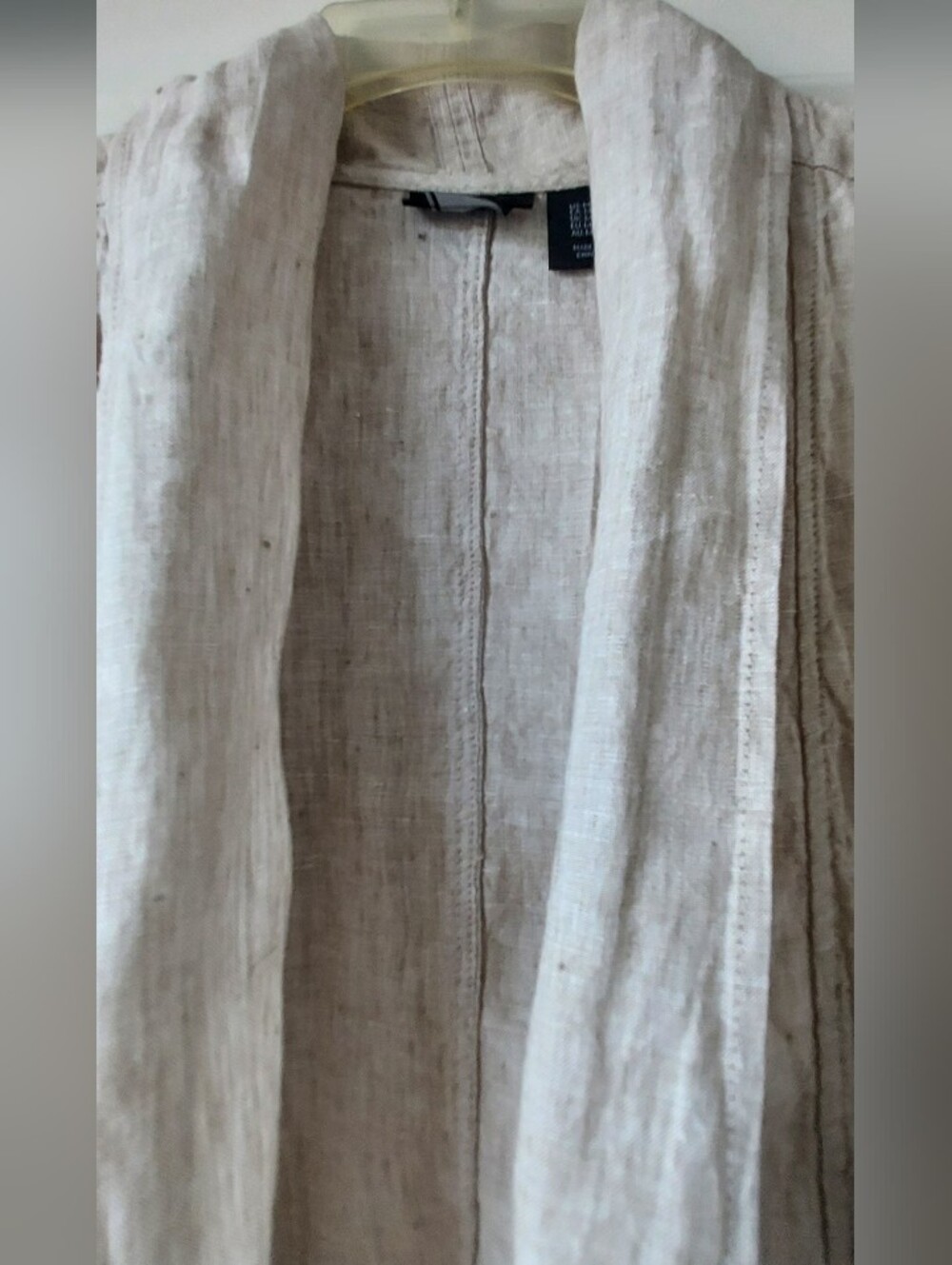 Tahari Linen Open Front Cardigan Duster Jacket Tan Beige Oatmeal Med Lagenlook - Picture 8 of 8